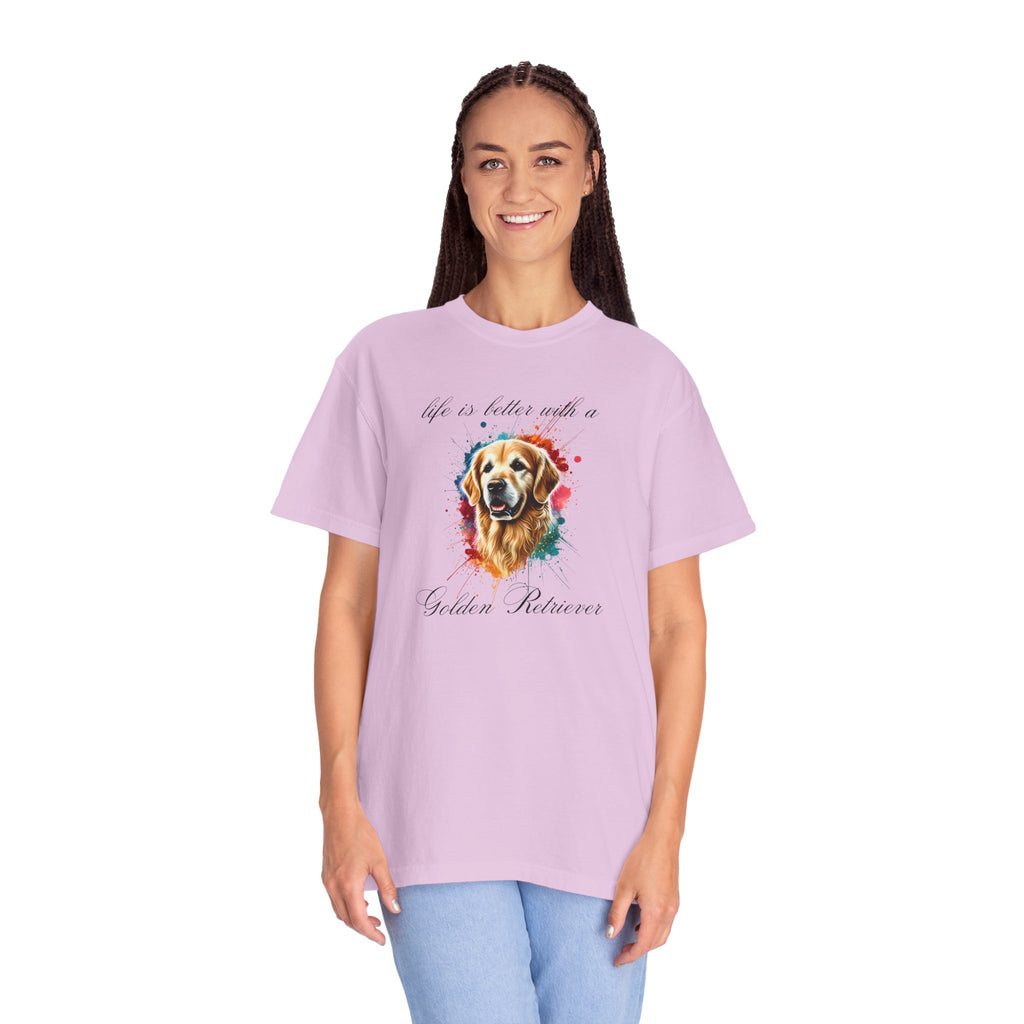 "Life is Better with a Golden Retriever" Watercolor Graphic Unisex Tee | 8 colors, 6 sizes (S,M,L,XL,2XL,3XL)