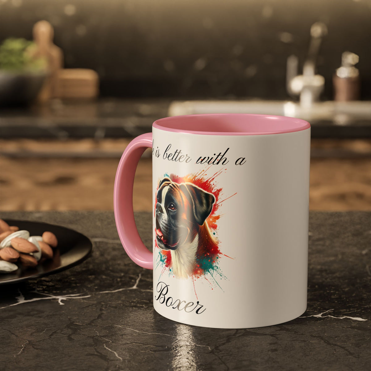 BOXER MUG "life is better with a Boxer" mug, Morning Coffee, Colorful Boxer Accent Coffee Mug, 12 Colors, 11 oz.