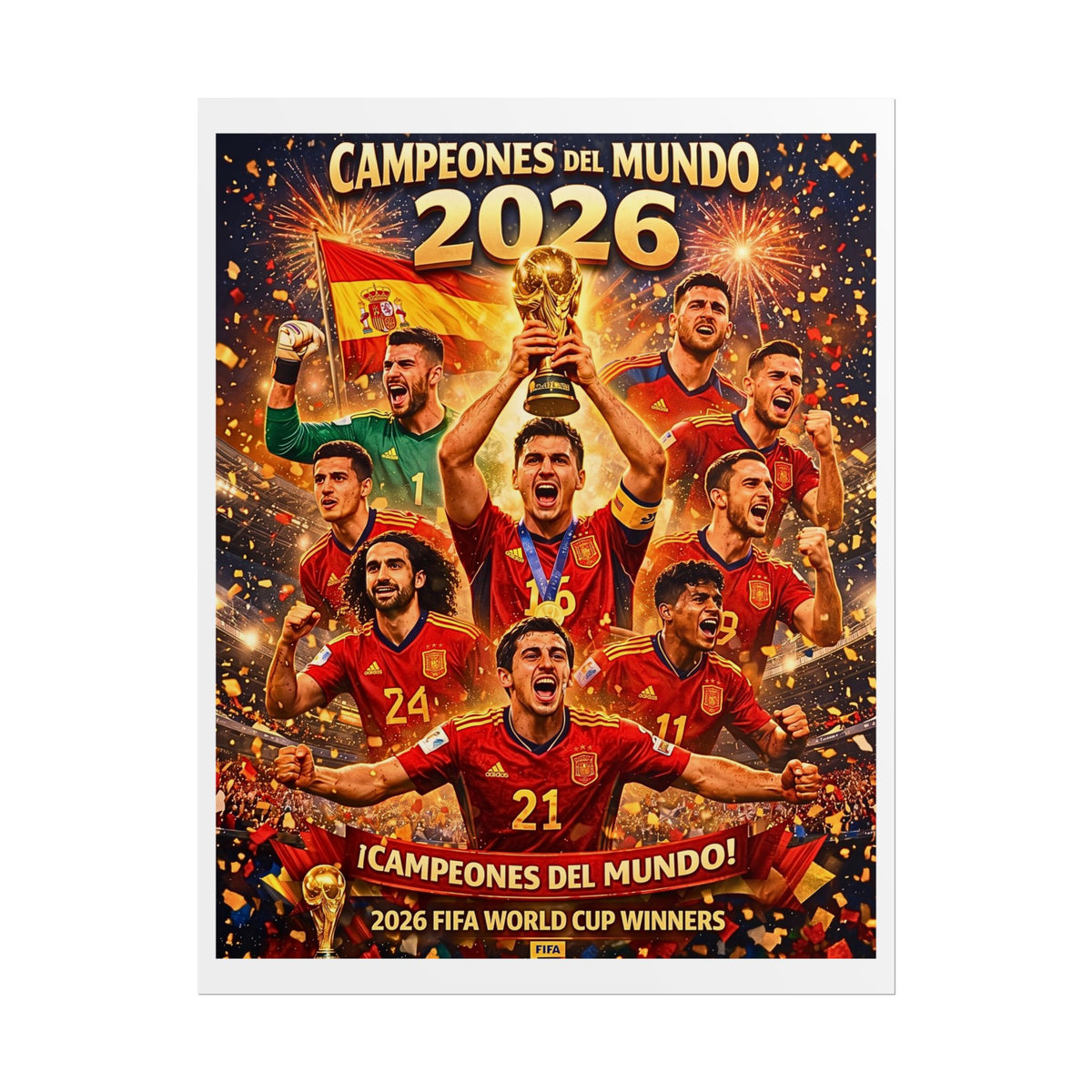 Spain 2026 World Cup Champions Poster | Campeones Del Mundo Wall Art | Spanish National Team Football Fan Sports Decor| FIFA Soccer Wall Art