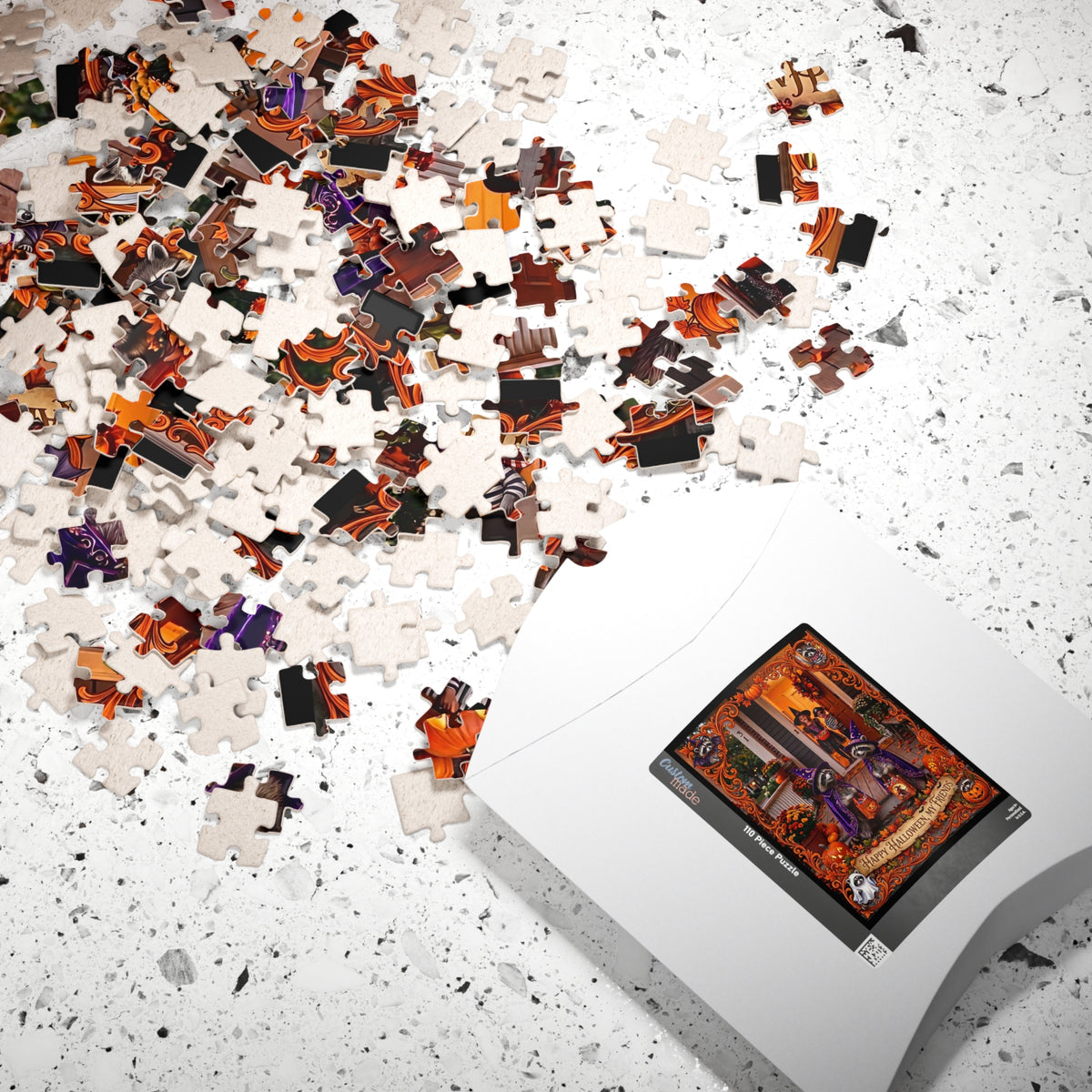 Happy Halloween, My Friends | Jigsaw Puzzle | Trick-or-Treat Costumed Raccoons | Autumn Spooky Fall Porch Art | Fall Gift for Kids & Adults