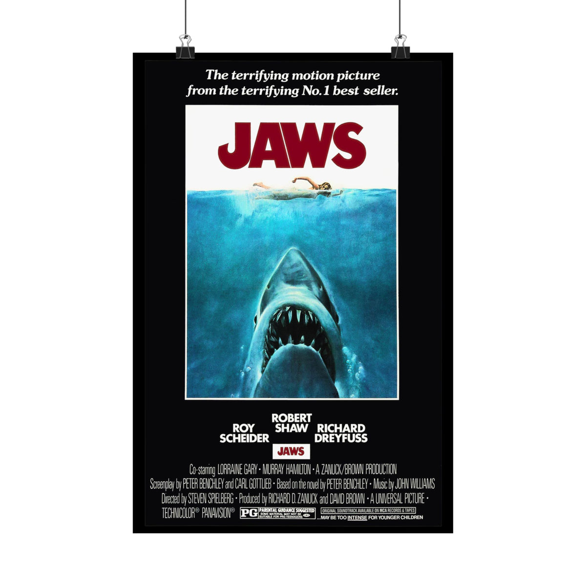 JAWS Satin Movie Poster, Original 1975 Release for JAWS (1975), Vintage Film Art, Perfect Gift for any Film Buff, Home/Office Décor, 3 sizes