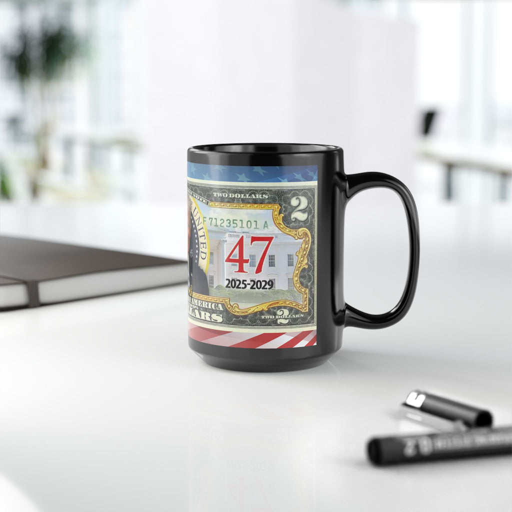 DONALD TRUMP Two Dollar Bill  | All Black Ceramic Coffee Mug | Gift For Trump Lovers | Coffee Lovers, 11 oz &15 oz