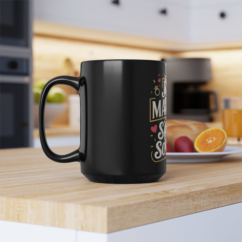 "Just Married so far so good" | Black Ceramic Mug | Gift for Newlyweds | (11oz, 15oz sizes)