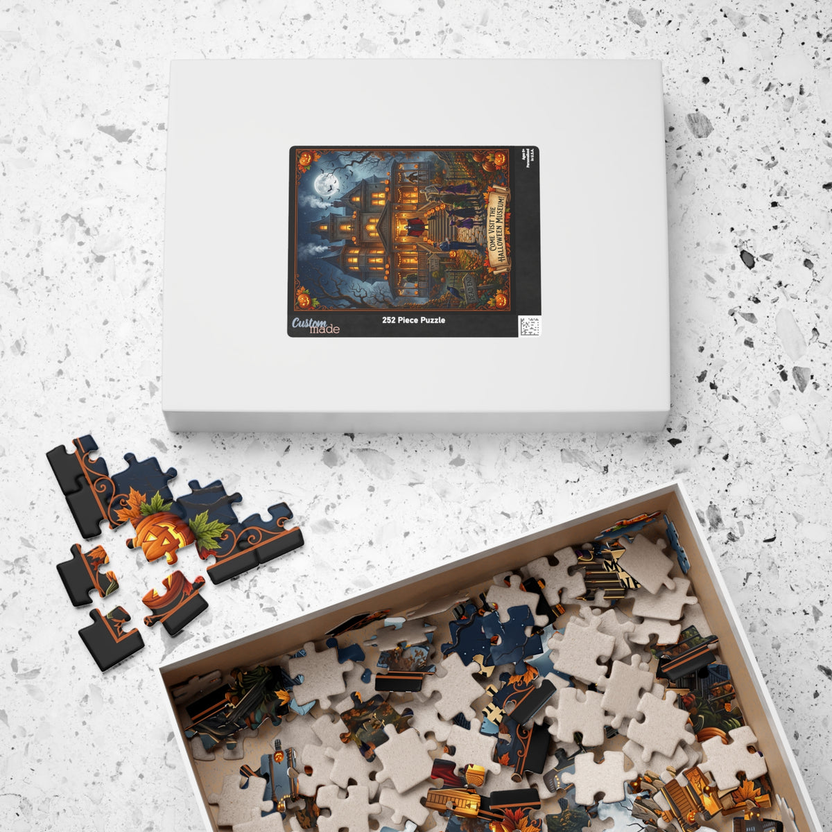 The "Halloween Museum" Jigsaw Puzzle| Haunted Victorian Mansion & Classic Monsters| Spooky Trick or Treat Scene | Vintage Autumn Jigsaw Gift