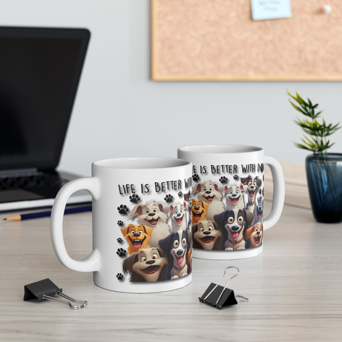 CARTOON "Life Is Better With Dogs", Ceramic Coffee Mug, Perfect Gift for Cartoon DOG LOVERS, 11 oz & 15 oz
