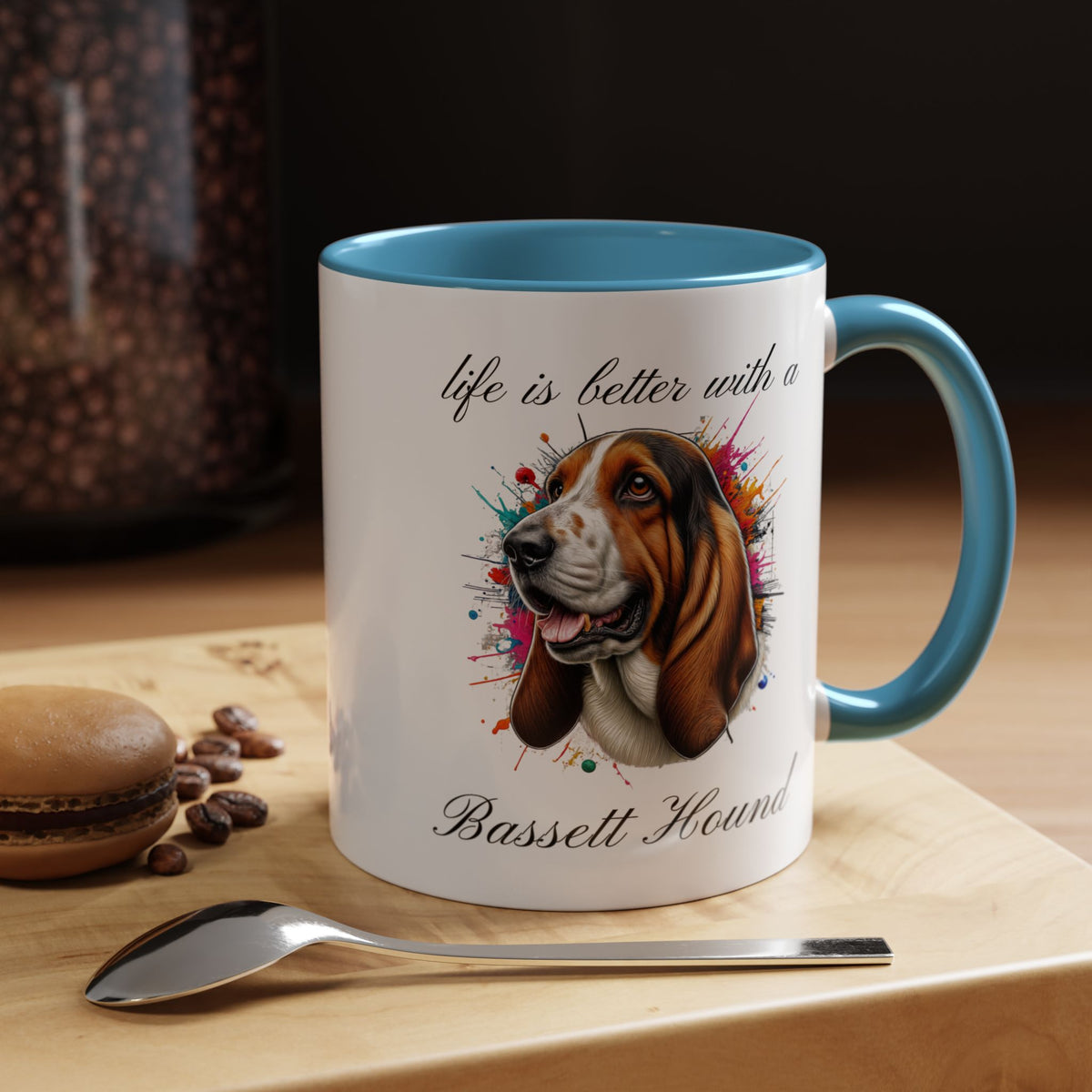 BASSETT HOUND MUG "life is better with a Bassett Hound" mug, Colorful Dog Accent Coffee Mug, 5 Colors, 11, 15oz