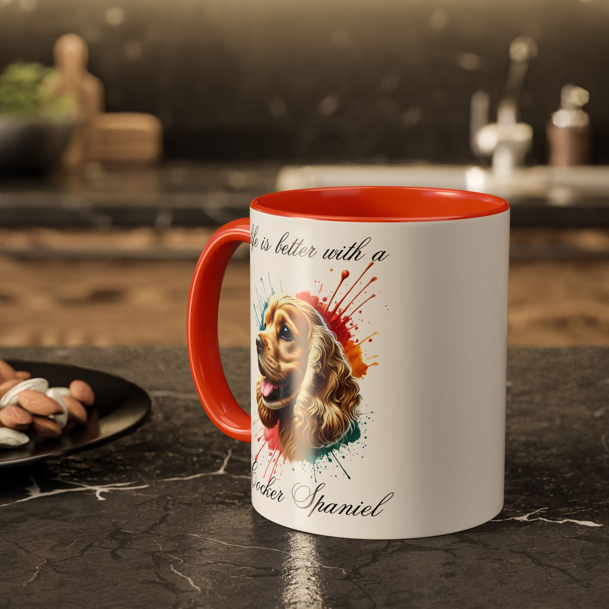 COCKER SPANIEL MUG "life is better with a Cocker Spaniel" mug, Morning Coffee, Colorful Accent Coffee Mug, 12 Colors, 11 oz.