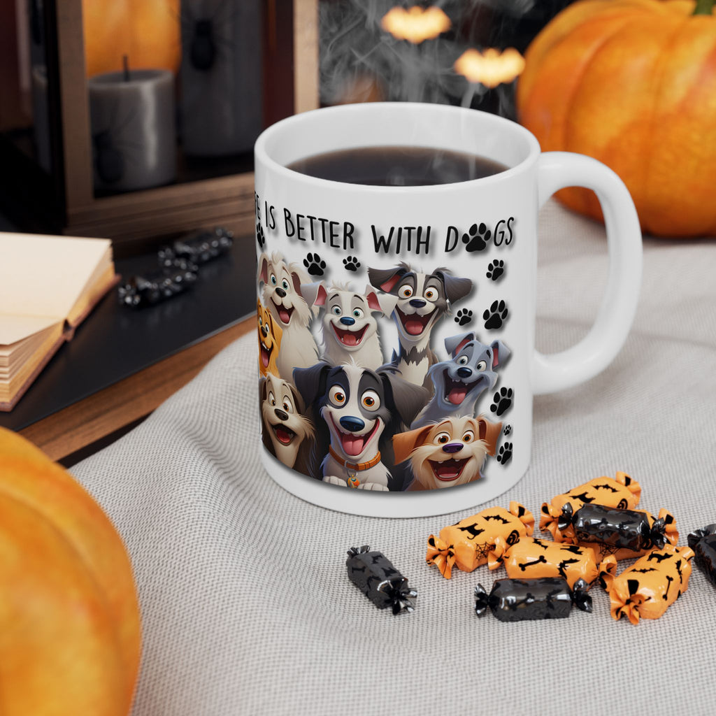 CARTOON "Life Is Better With Dogs", Ceramic Coffee Mug, Perfect Gift for Cartoon DOG LOVERS, 11 oz & 15 oz