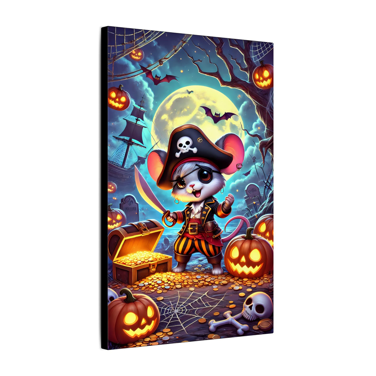 Pirate Mouse Halloween Canvas Art Print, Spooky Decor, Kids Room Wall Art, Halloween Party Decoration, Cute Pirate Artwork