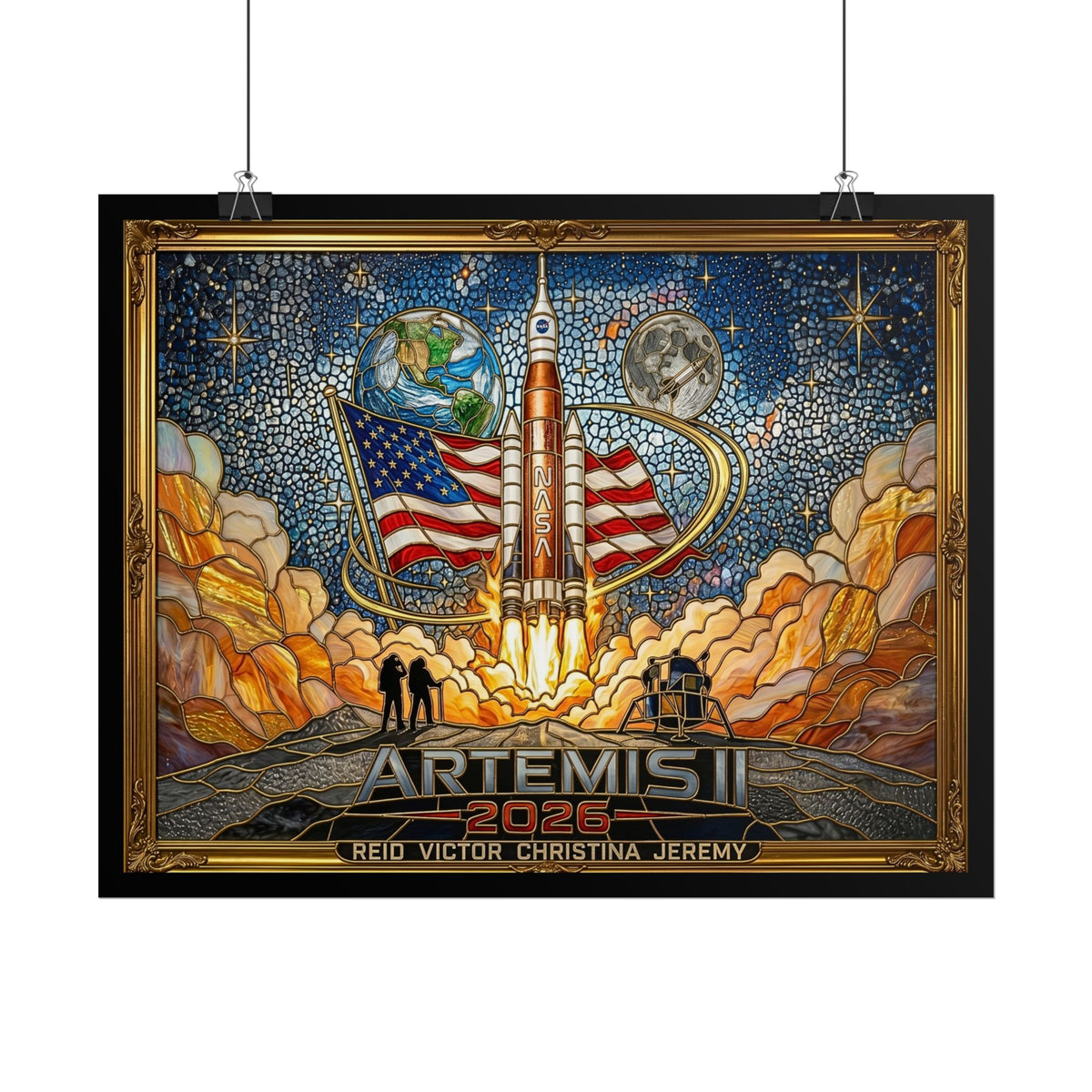 Artemis II 2026 Rocket Launch Rolled Poster | Lunar Flag Space Artwork