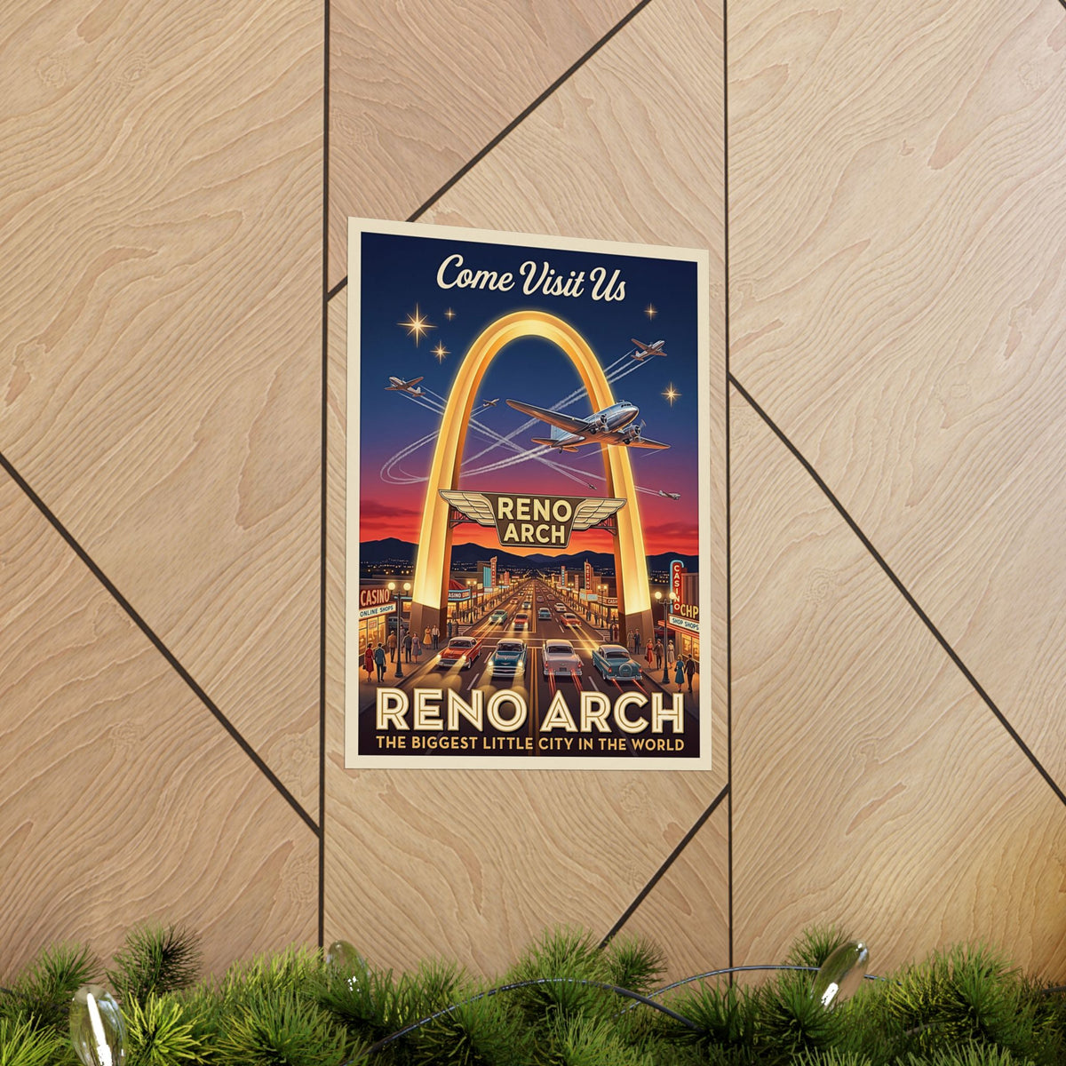 Reno Arch Retro Travel | Matte Vertical Poster | Vintage Nevada Mid-Century Wall Art | Biggest Little City | 1950s Americana Cityscape Decor