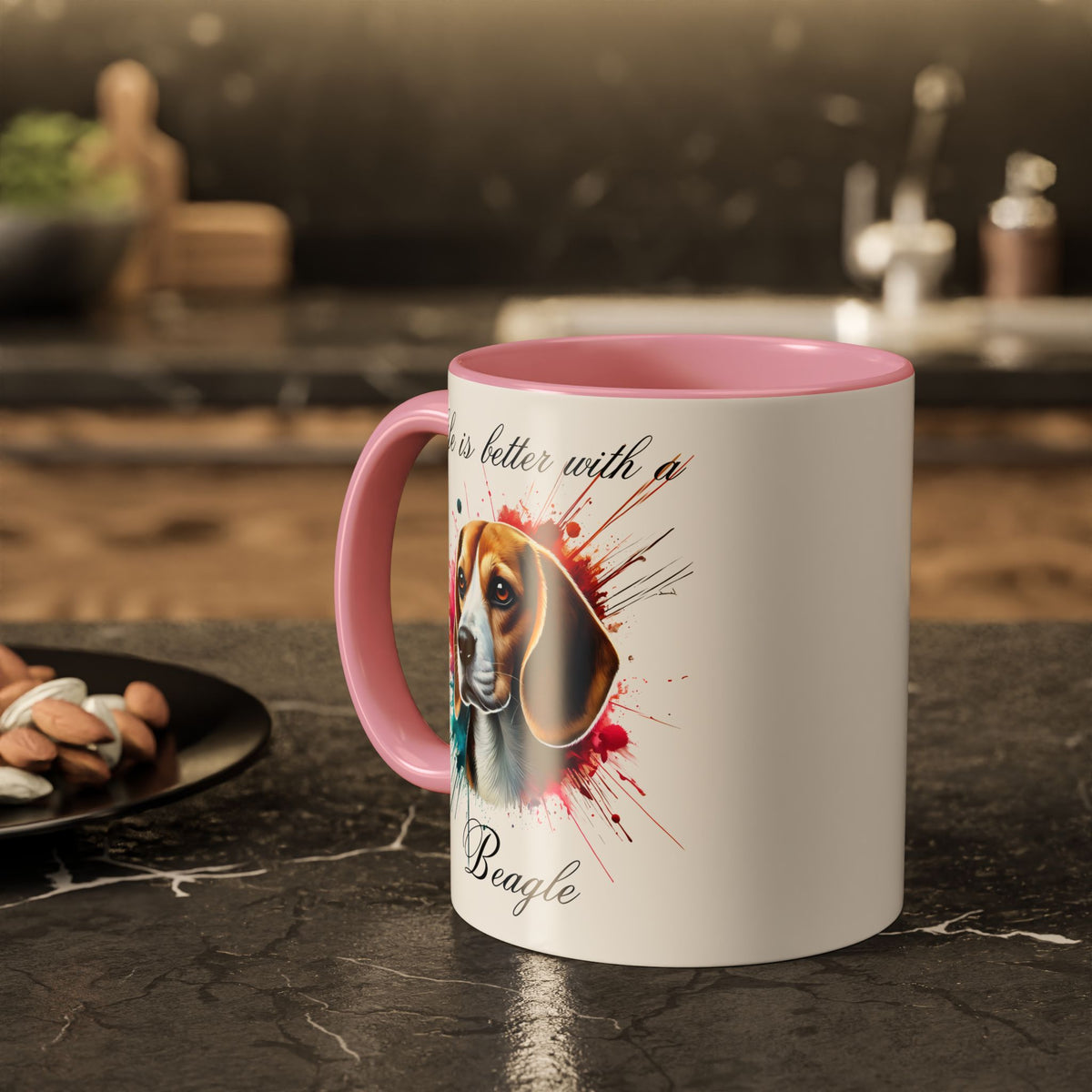 BEAGLE MUG "life is better with a Beagle" mug, Morning Coffee, Colorful BEAGLE Accent Coffee Mug, 12 Colors, 11 oz.