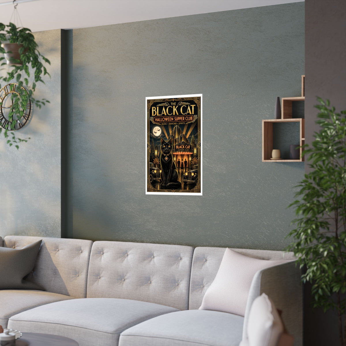 "The Black Cat" Art Deco Speakeasy Poster | Vintage “Halloween Supper Club” Art Print | Gatsby-Inspired Roaring 20s Decor | 3 sizes