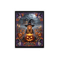 A Magical Night in the Misty Hollow | Silk-finish Poster | Cute Halloween Witch, Glowing Jack-o'-Lanterns | Fall Gift for Kids and Adults