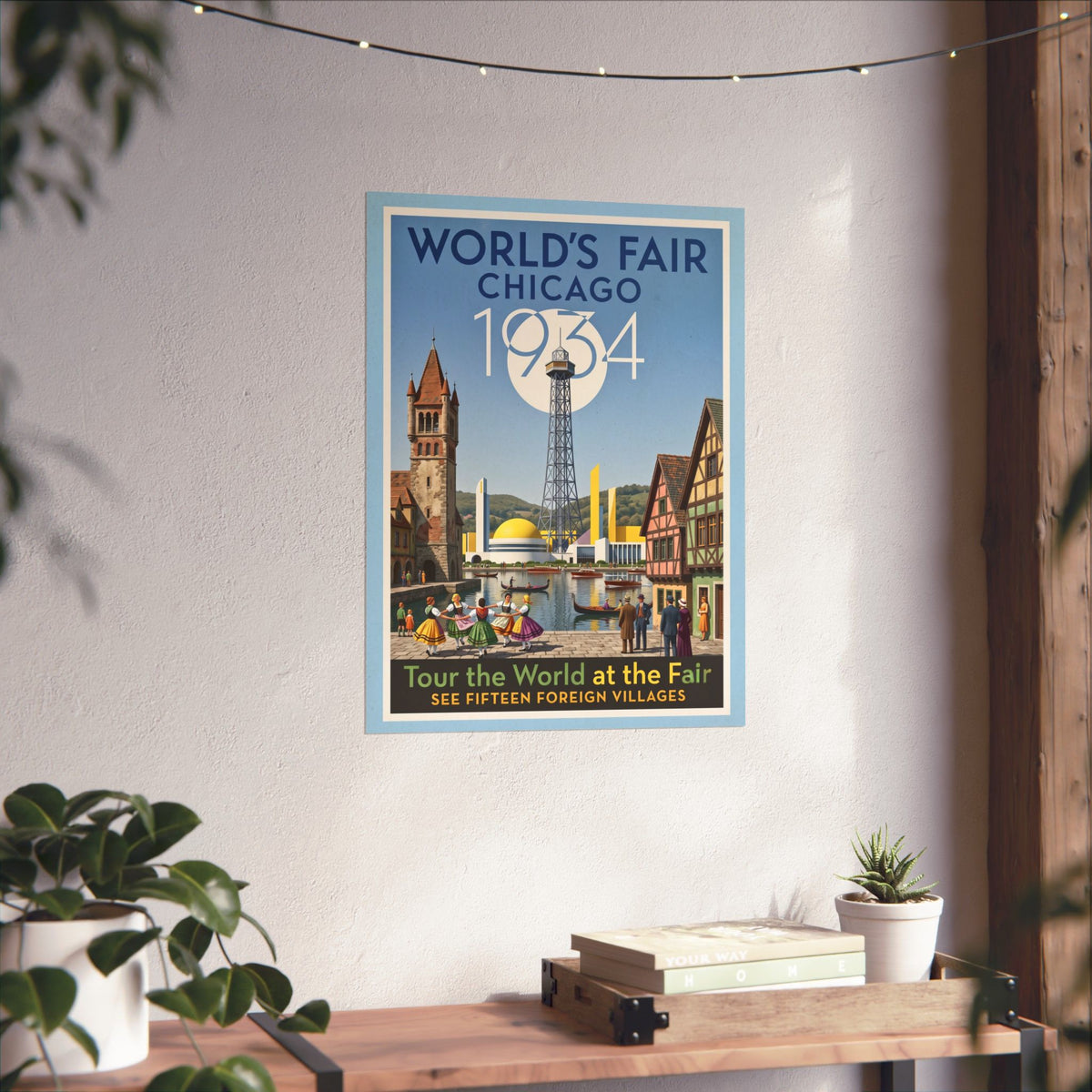 Vintage 1934 Chicago World's Fair Travel Print | Matte Vertical Poster | Art Deco Architecture Wall Art | Retro Chicago History Home Decor