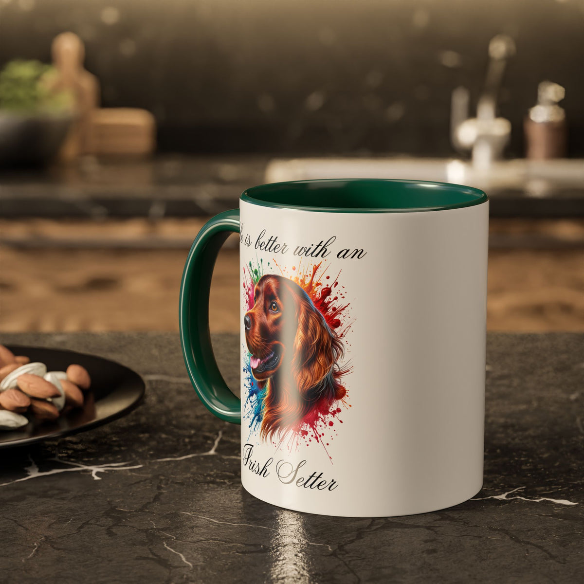 IRISH SETTER MUG "life is better with an Irish Setter" mug, Morning Coffee, Colorful Accent Coffee Mug, 12 Colors, 11 oz.