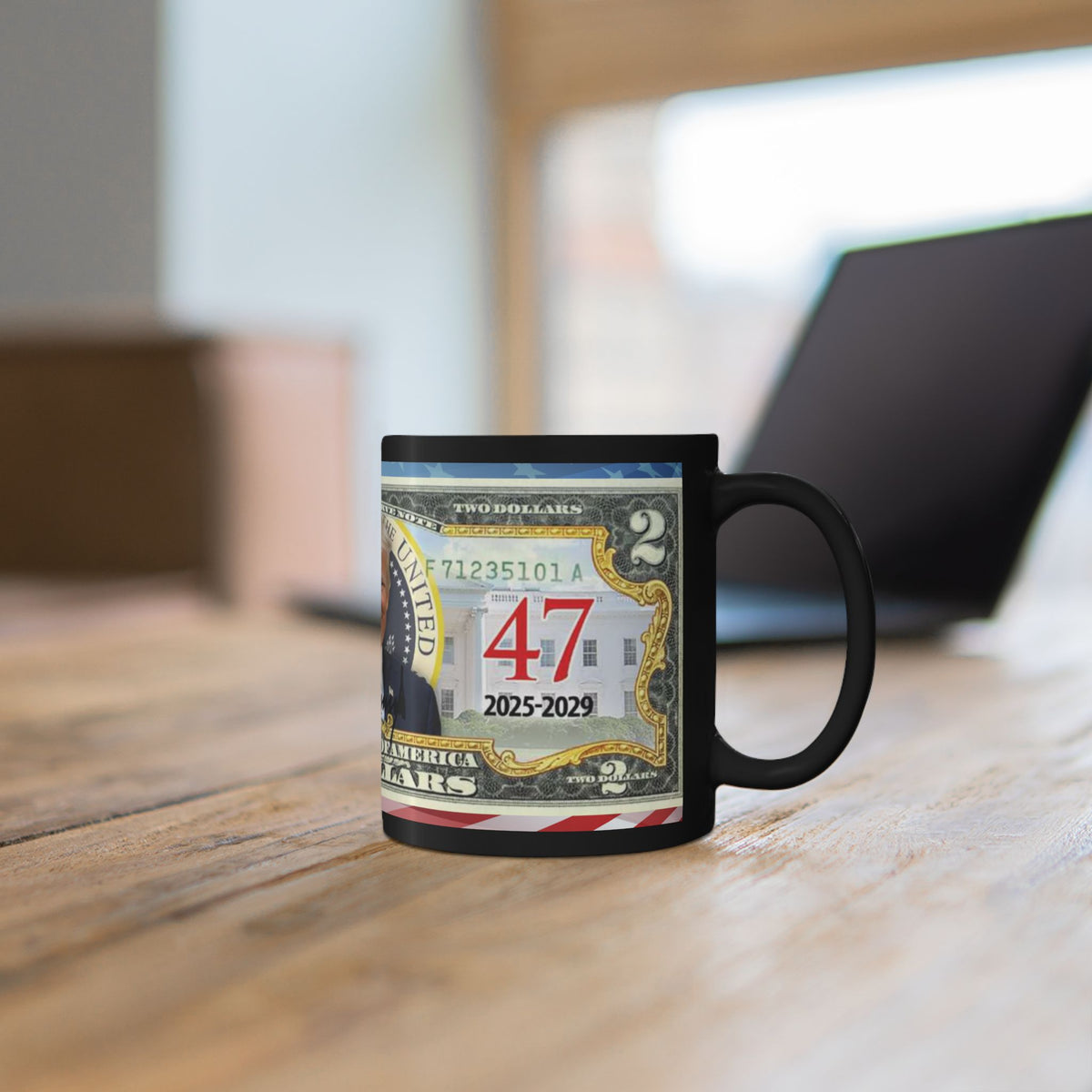 DONALD TRUMP Two Dollar Bill  | All Black Ceramic Coffee Mug | Gift For Trump Lovers | Coffee Lovers, 11 oz &15 oz
