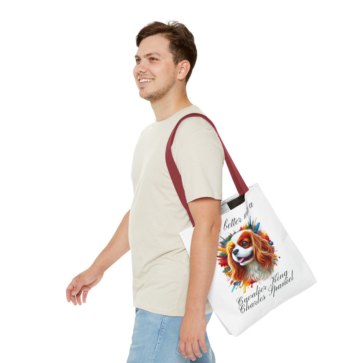 CAVALIER KING CHARLES Spaniel "life is better with a" Tote Bag Polyester Bag Travel Shopping Bag Travel Tote Grocery Bag Gift Idea