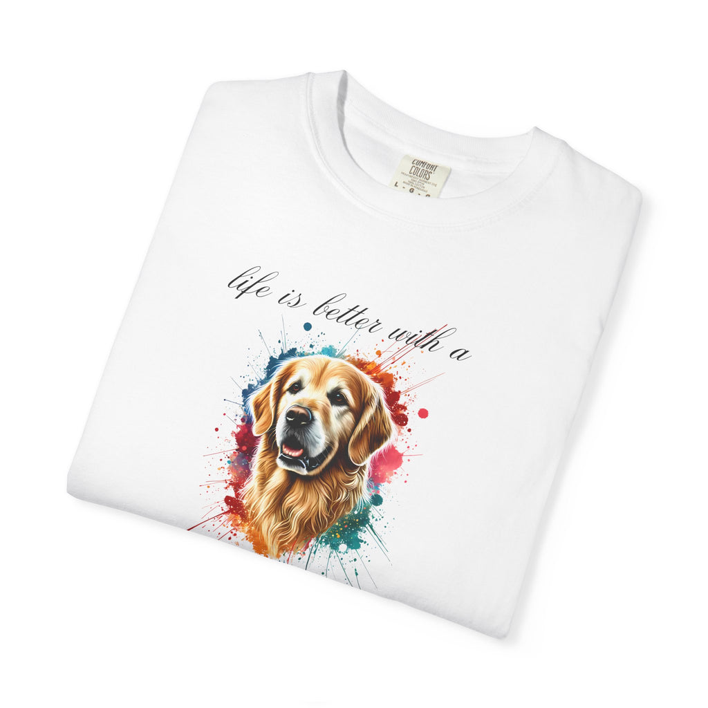 "Life is Better with a Golden Retriever" Watercolor Graphic Unisex Tee | 8 colors, 6 sizes (S,M,L,XL,2XL,3XL)