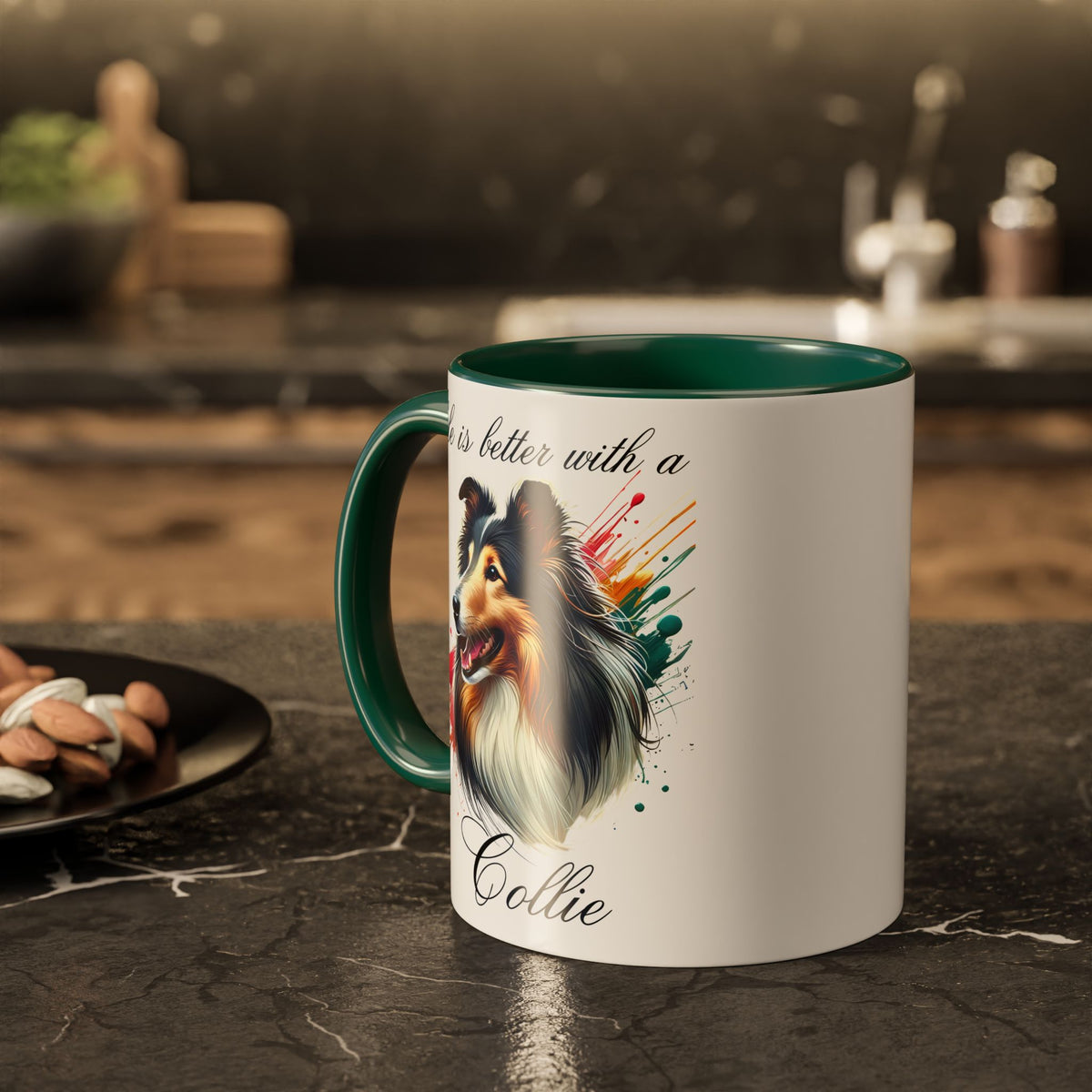 COLLIE MUG "life is better with a Collie" mug, Morning Coffee, Colorful COLLIE Accent Coffee Mug, 12 Colors, 11 oz.
