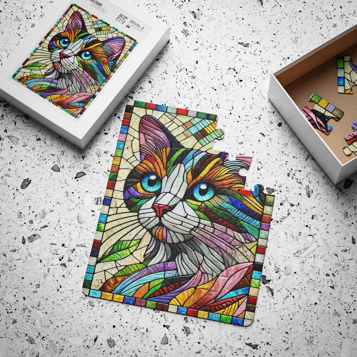 Cat Image | Kids' Jigsaw Puzzle | 30-Piece | Stained-Glass Theme