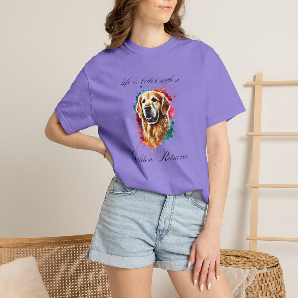"Life is Better with a Golden Retriever" Watercolor Graphic Unisex Tee | 8 colors, 6 sizes (S,M,L,XL,2XL,3XL)