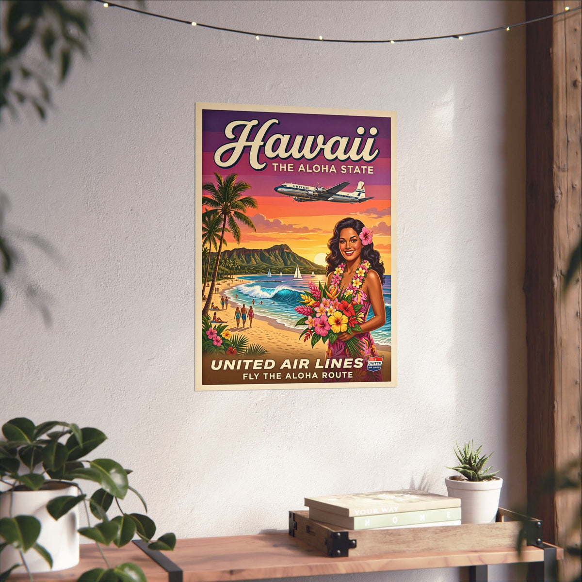 Vintage Hawaii Travel | Matte Vertical Poster | Retro Mid-Century Hawaiian Wall Art | Tropical Beach Airplane Print | The Aloha State