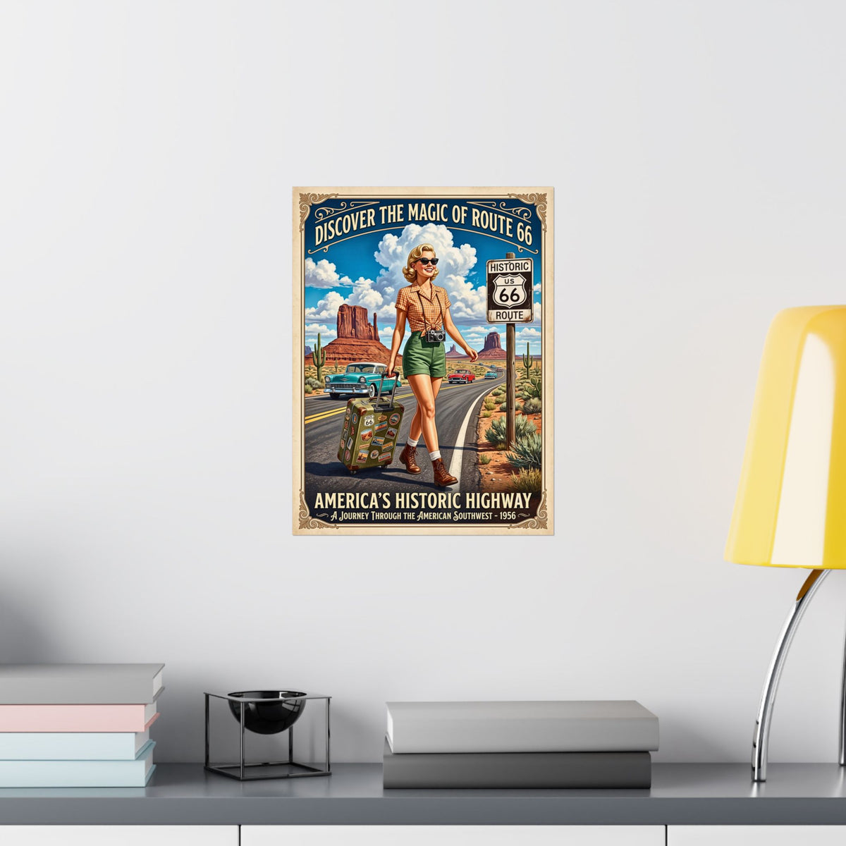 Vintage Route 66 Travel | Matte Vertical Poster | 1950s Retro Americana Wall Art | Southwest Desert Road Trip Print | Mid-Century Home Decor