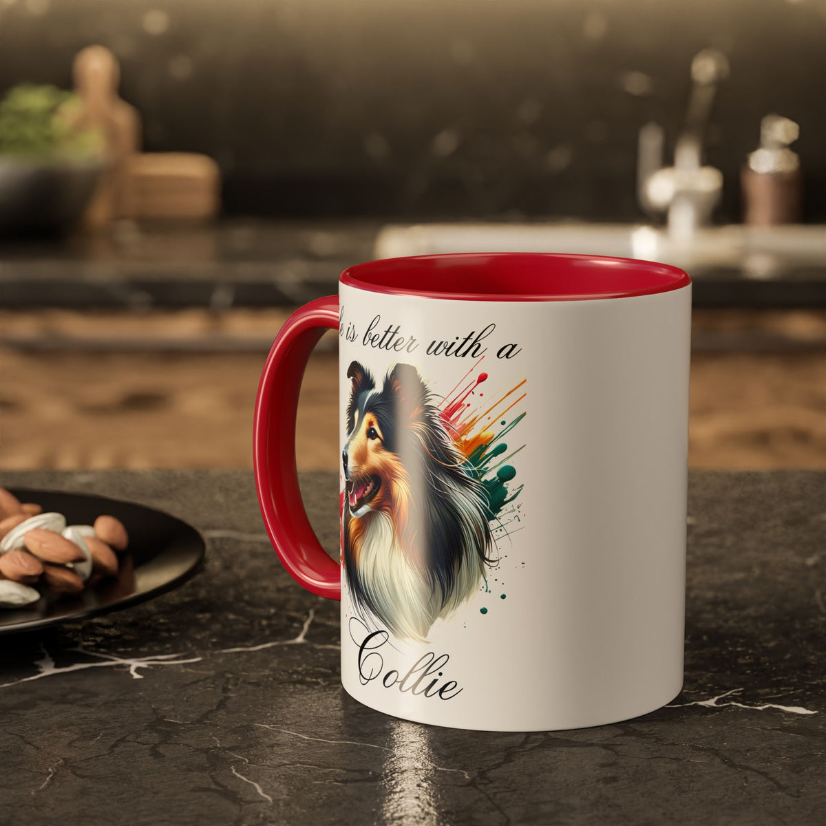 COLLIE MUG "life is better with a Collie" mug, Morning Coffee, Colorful COLLIE Accent Coffee Mug, 12 Colors, 11 oz.
