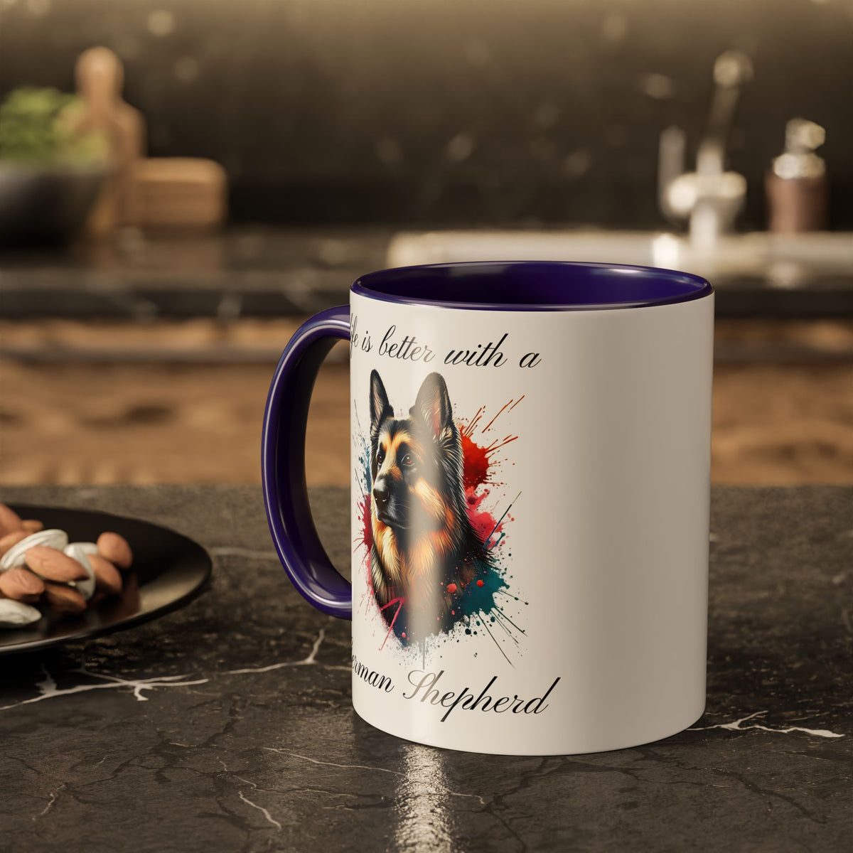 GERMAN SHEPHERD MUG "life is better with a German Shepherd" mug, Morning Coffee, Colorful Accent Coffee Mug, 12 Colors, 11 oz.