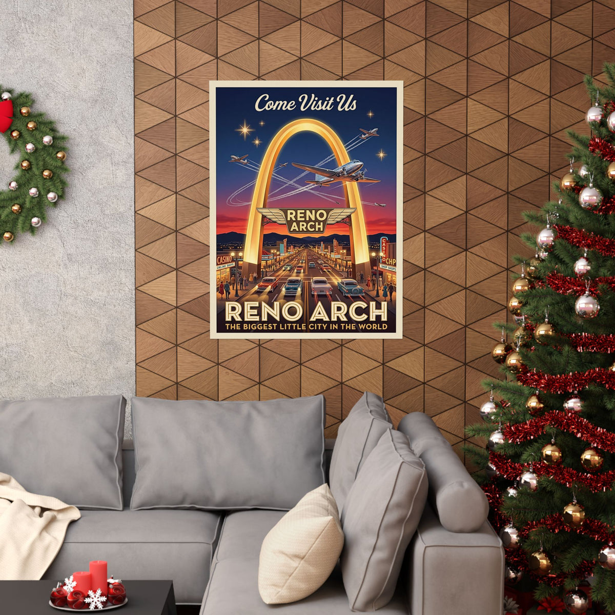 Reno Arch Retro Travel | Matte Vertical Poster | Vintage Nevada Mid-Century Wall Art | Biggest Little City | 1950s Americana Cityscape Decor