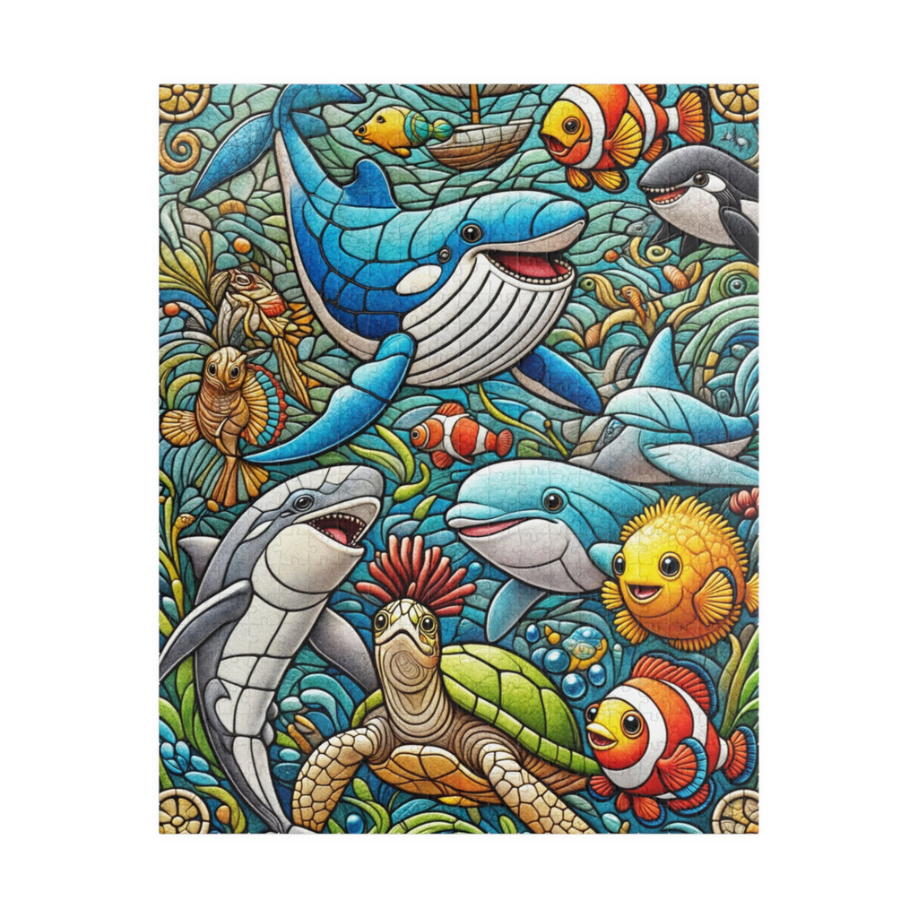 Majestic Sea Animals | Faux Stained-Glass Jigsaw Puzzle (110, 252, 520-piece)