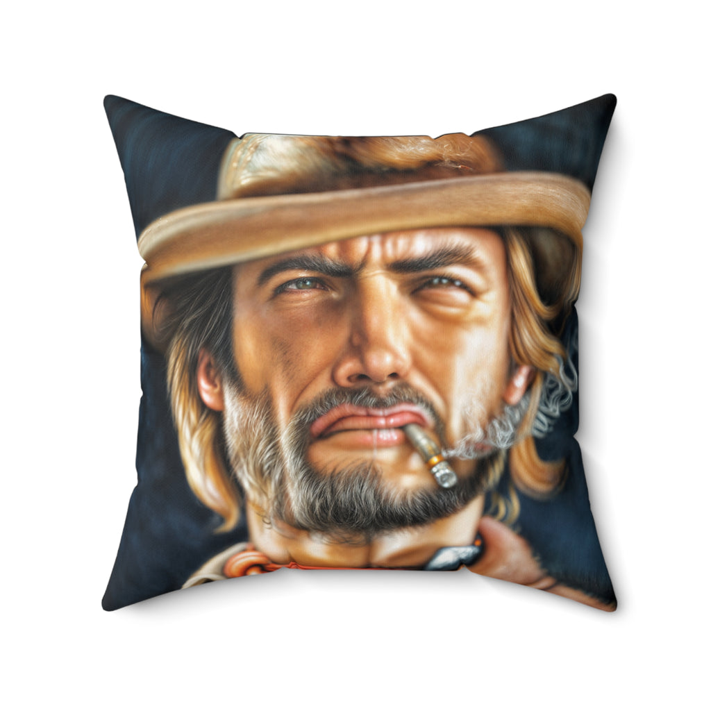 Soft Spun Polyester Square Pillow - Clint Eastwood - Stylish Decorative Accent Cushion for Sofa, Bed and Home Decor - Durable & Comfortable