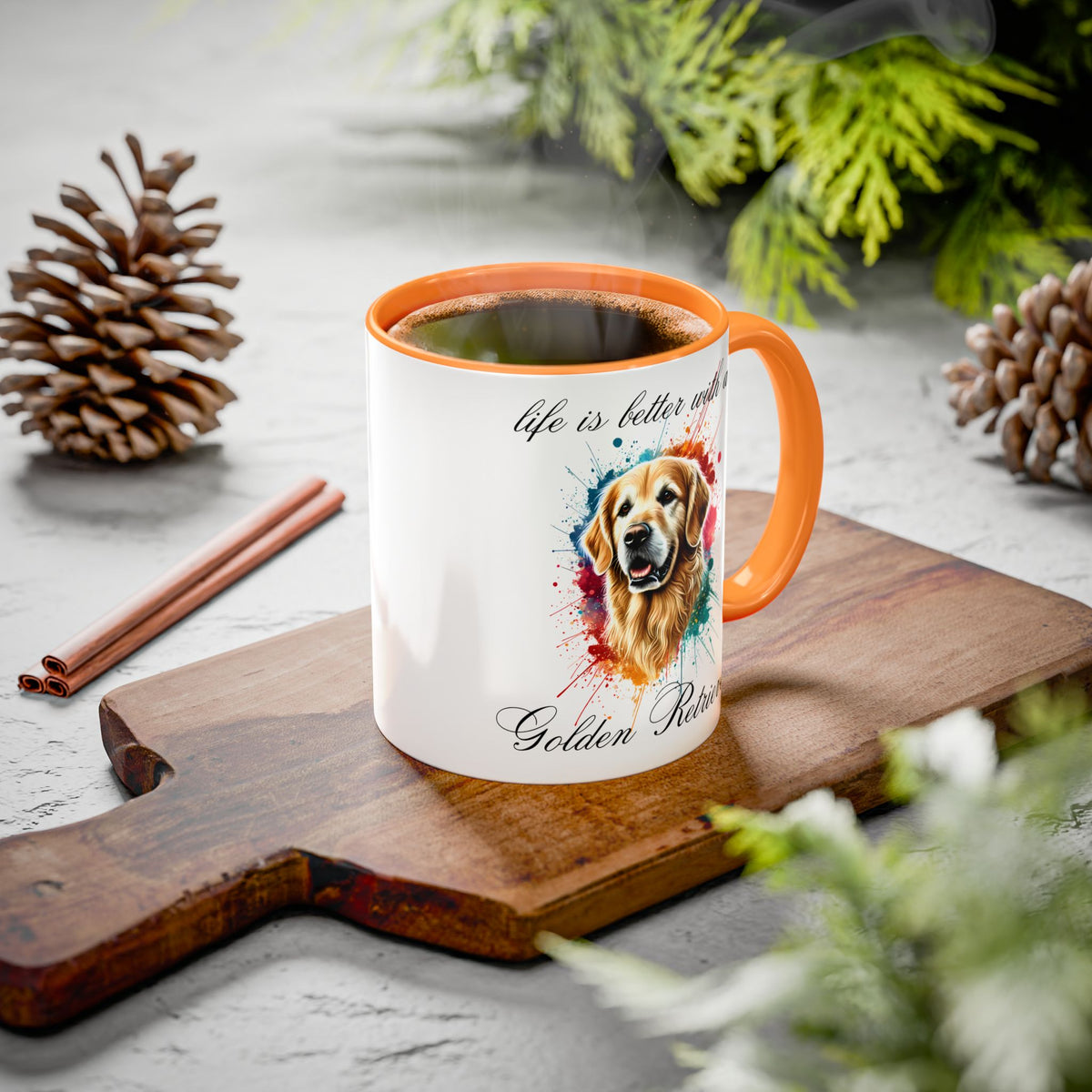 GOLDEN RETRIEVER MUG "life is better with a Golden Retriever" mug, Morning Coffee, Colorful Retriever Accent Coffee Mug, 12 Colors, 11 oz.