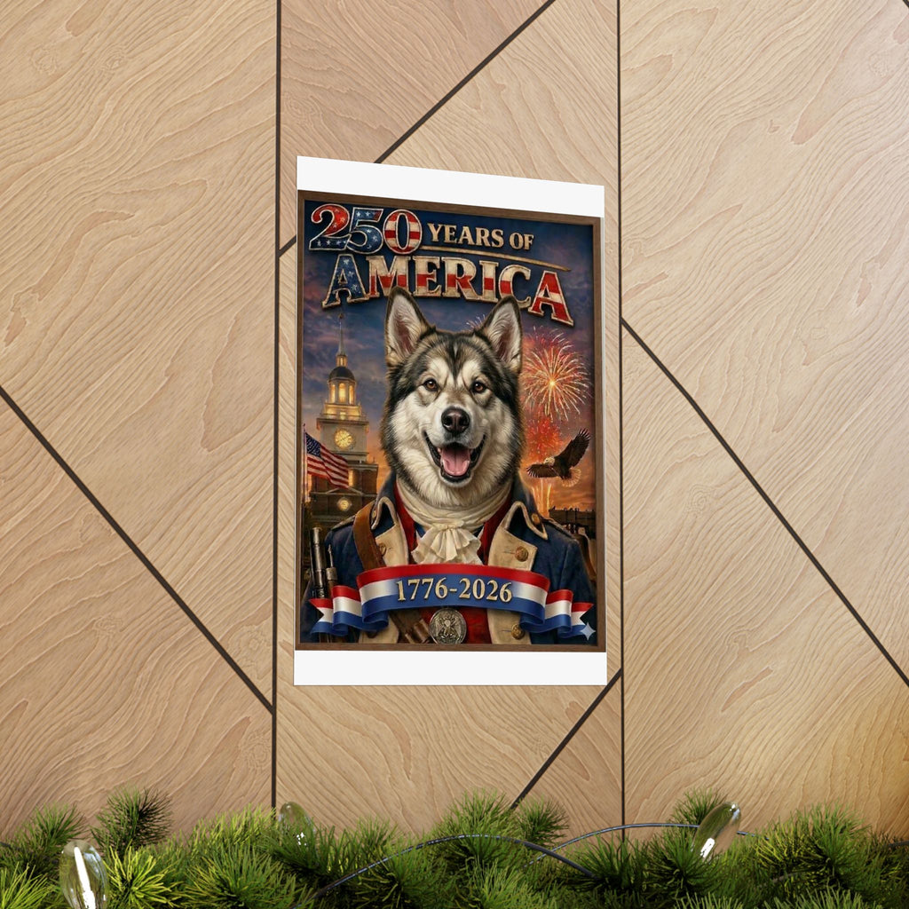 Patriotic GERMAN SHEPHERD Poster Matte Vertical Poster | 250 Years of America 1776-2026, Fireworks