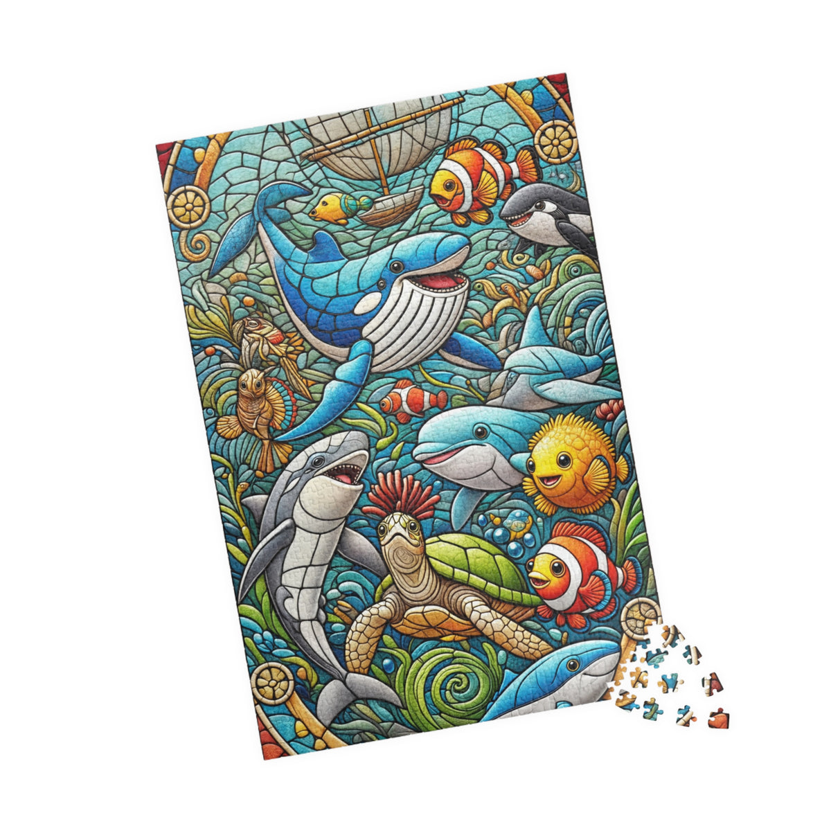 Majestic Sea Animals | Faux Stained-Glass Jigsaw Puzzle (110, 252, 520-piece)