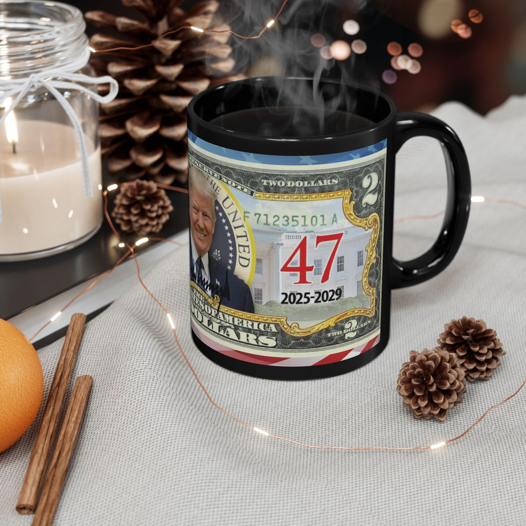 DONALD TRUMP Two Dollar Bill  | All Black Ceramic Coffee Mug | Gift For Trump Lovers | Coffee Lovers, 11 oz &15 oz