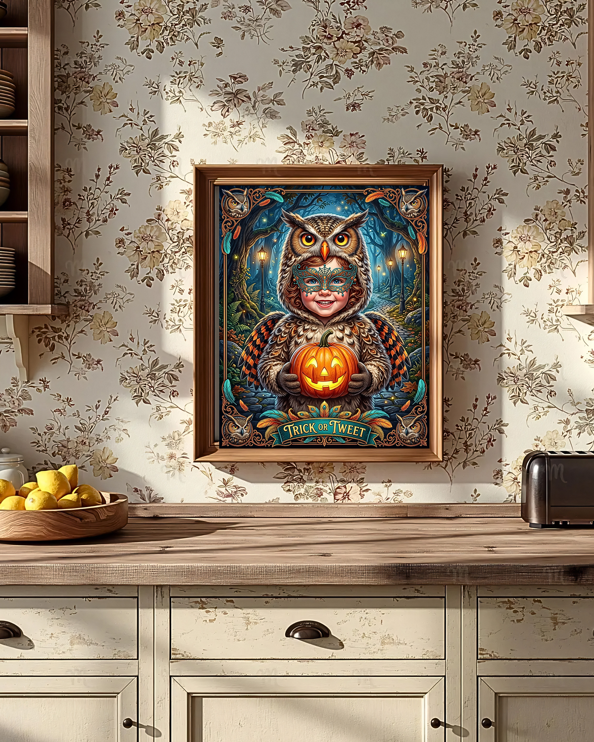 Whimsical "Trick or Tweet" Halloween | Adorable Child Owl Costume with Jack-O-Lantern | Vintage Autumn Night Family Activity (Digital Product)