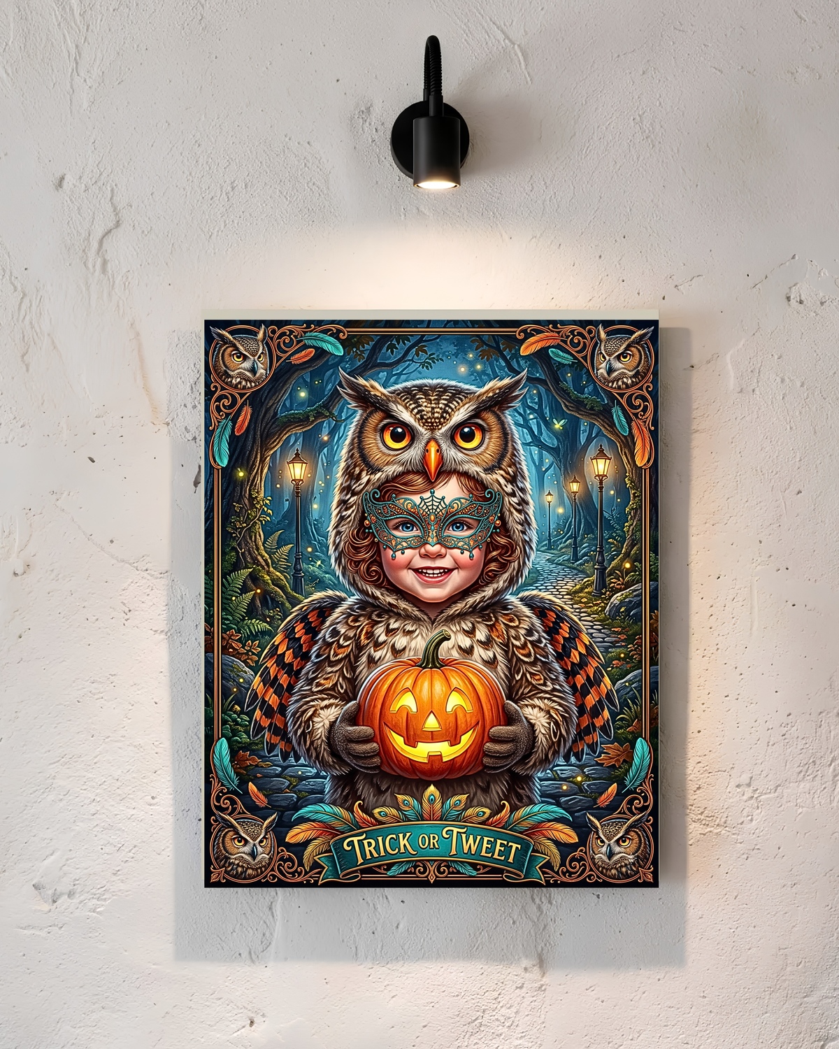 Whimsical "Trick or Tweet" Halloween | Adorable Child Owl Costume with Jack-O-Lantern | Vintage Autumn Night Family Activity (Digital Product)