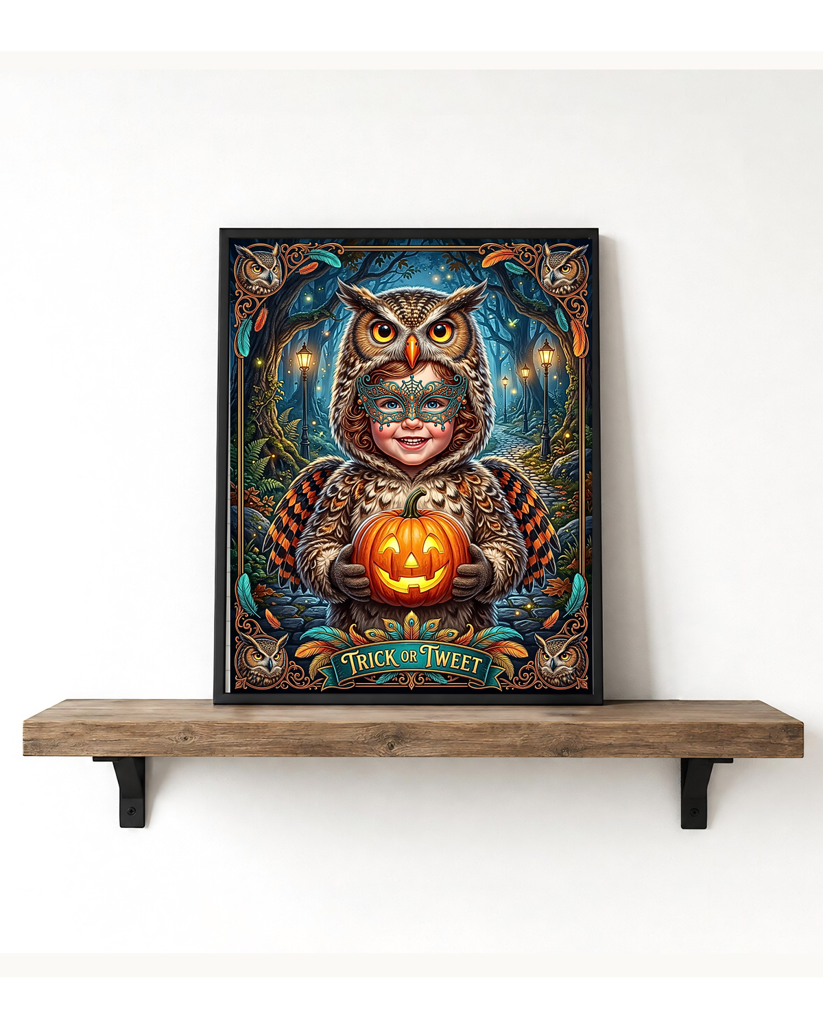 Whimsical "Trick or Tweet" Halloween | Adorable Child Owl Costume with Jack-O-Lantern | Vintage Autumn Night Family Activity (Digital Product)