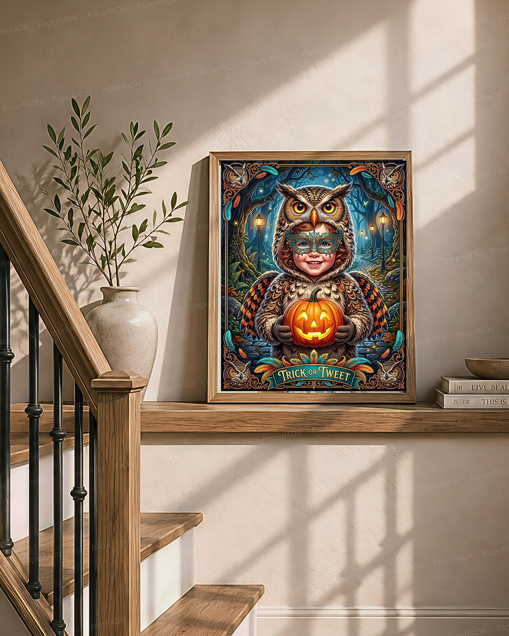 Whimsical "Trick or Tweet" Halloween | Adorable Child Owl Costume with Jack-O-Lantern | Vintage Autumn Night Family Activity (Digital Product)