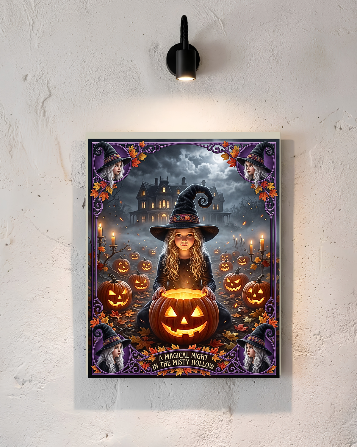 A Magical Night in the Misty Hollow | Cute Halloween Witch, Glowing Jack-o'-Lanterns | Gift for Kids, Adults (Digital Product)