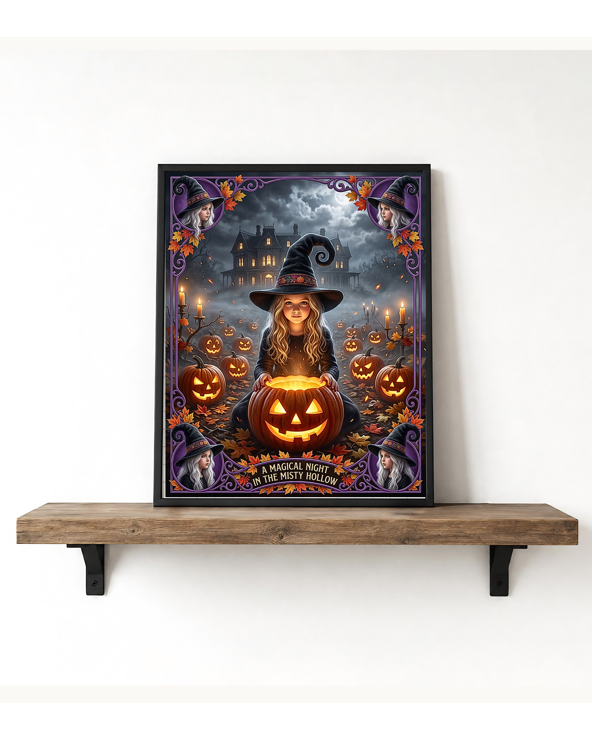 A Magical Night in the Misty Hollow | Cute Halloween Witch, Glowing Jack-o'-Lanterns | Gift for Kids, Adults (Digital Product)