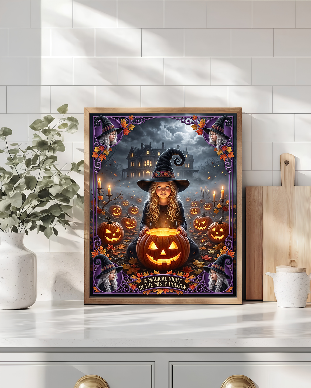 A Magical Night in the Misty Hollow | Cute Halloween Witch, Glowing Jack-o'-Lanterns | Gift for Kids, Adults (Digital Product)