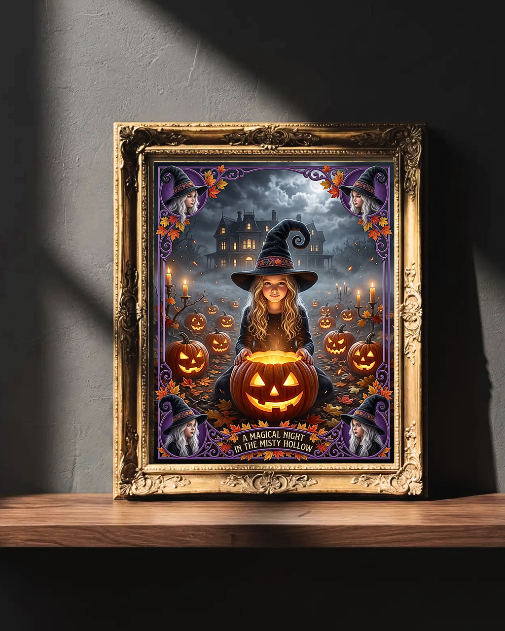 A Magical Night in the Misty Hollow | Cute Halloween Witch, Glowing Jack-o'-Lanterns | Gift for Kids, Adults (Digital Product)