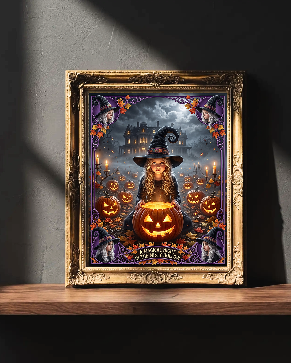 A Magical Night in the Misty Hollow | Cute Halloween Witch, Glowing Jack-o'-Lanterns | Gift for Kids, Adults (Digital Product)