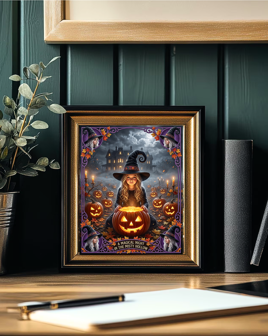 A Magical Night in the Misty Hollow | Cute Halloween Witch, Glowing Jack-o'-Lanterns | Gift for Kids, Adults (Digital Product)