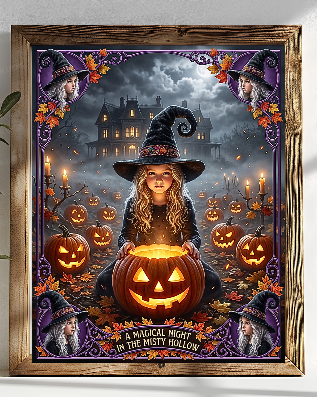 A Magical Night in the Misty Hollow | Cute Halloween Witch, Glowing Jack-o'-Lanterns | Gift for Kids, Adults (Digital Product)