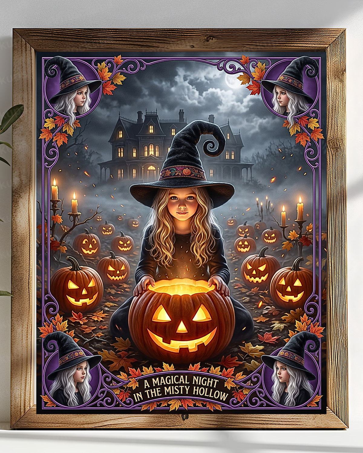 A Magical Night in the Misty Hollow | Cute Halloween Witch, Glowing Jack-o'-Lanterns | Gift for Kids, Adults (Digital Product)