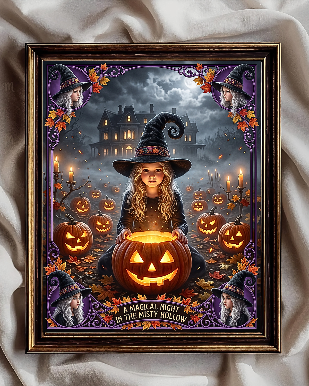 A Magical Night in the Misty Hollow | Cute Halloween Witch, Glowing Jack-o'-Lanterns | Gift for Kids, Adults (Digital Product)